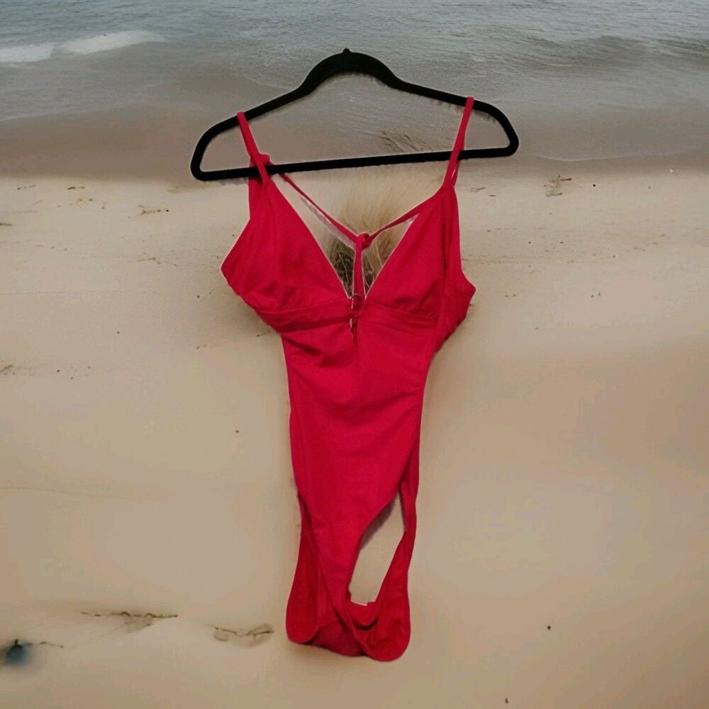 OP Ocean Pacific One Piece Bathing Suit Swimsuit Pink/Red Heartbeat Adjustable